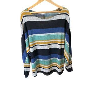 Eloges California Multicolor Striped Dolman Sleeve Lightweight Top Sz XL